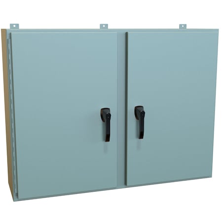 Hammond 3 Point Latch with Padlock Handle Electrical Enclosures, 36 in H, 12 in D, 48 in W, NEMA 4, Steel HN4WM364812GY